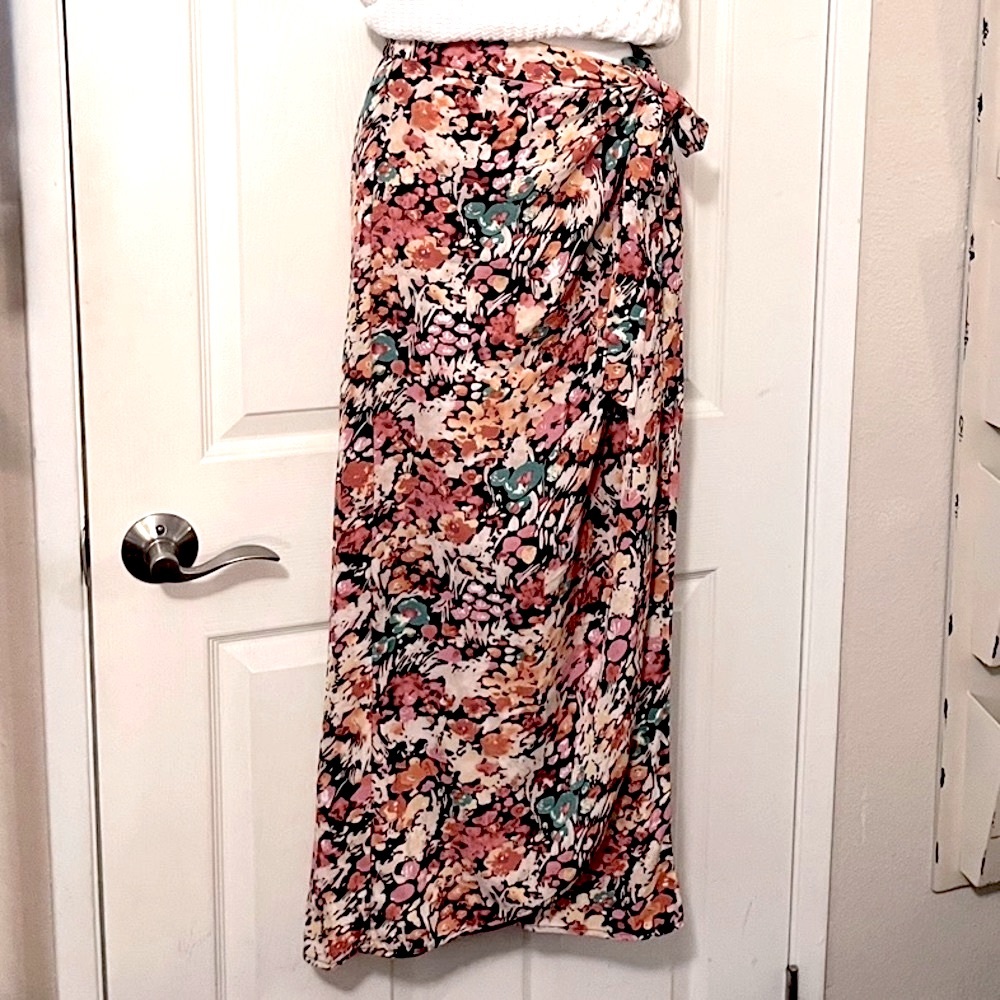 Coop Floral Multi Color Flowy Wrap MIDI Skirt Sz 14-16